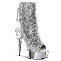 DELIGHT-1018G Pleaser high heels platform peep toe ankle boots silver glitter chrome