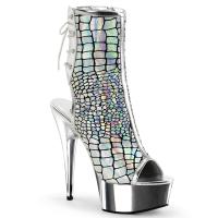 DELIGHT-1018HG Pleaser High Heels Peep-Toe Plateaustiefeletten silber Hologramm Chrom