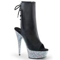 DELIGHT-1018LG Pleaser high heels platform peep toe ankle boots black silver multi glitter