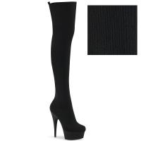 DELIGHT-3002-1 Pleaser vegan pull-on stretch platform high heels thig high boot black knit matte