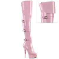 DELIGHT-3018 Pleaser High Heels Schnallen Plateauoverkneestiefel babypink Stretch Lack