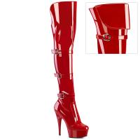 DELIGHT-3018 Pleaser High Heels Schnallen Plateauoverkneestiefel rot Stretch Lack