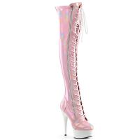 DELIGHT-3029 Pleaser high heels stretch hologram otk boots babypink patent white