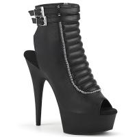 DELIGHT-600-18 Pleaser vegan open toe platform high heels quilted ankle boot black matte