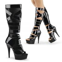 DELIGHT-600-49 Pleaser High Heels platform knee high gladiator sandal boot black patent