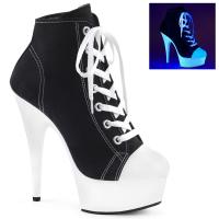 DELIGHT-600SK-02 Pleaser High-Heels Stiefeletten Sneaker schwarz Neon UV weiß