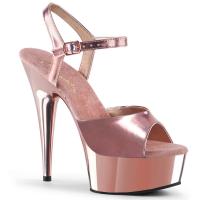 DELIGHT-609 Pleaser High Heels platform ankle strap sandal rose gold metallic chrome