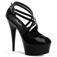 DELIGHT-612 Pleaser high heels platform double criss-cross ankle strap sandal black patent