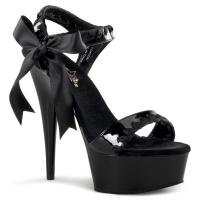 DELIGHT-615 Pleaser high heels platform ankle strap sandal black patent satin bow