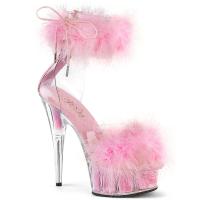 DELIGHT-624F Pleaser Damen Manschetten Plateausandaletten Marabou babypink Kunstfell klar