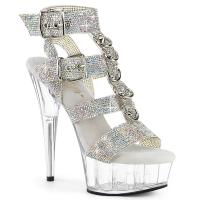 DELIGHT-656RS Pleaser high heels platform t-strap platform sandal silver AB rhinestones clear