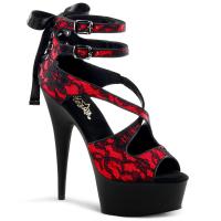 DELIGHT-678LC Pleaser high heels platform criss cross double ankle strap sandal red black satin-lace