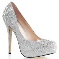 DESTINY-06R Fabulicious plateau pump High Heels rhinestones silver glitter mesh fabric