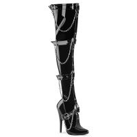 DOMINA-3027 Devious Stiletto Overkneestiefel Geschirr Hängeketten schwarz Lack