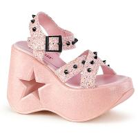 DYNAMITE-02 DemoniaCult criss cross strap sandal star cut-out baby pink glitter