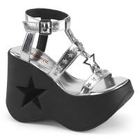 DYNAMITE-12 DemoniaCult vegan star cutout platform ankle strap sandal silver metallic matte