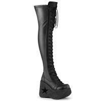 DYNAMITE-300 DemoniaCult platform wedge lace-up thigh high boot black stretch matte