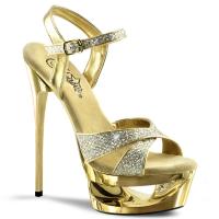 ECLIPSE-619G Pleaser high heels cut-out platform ankle strap sandal criss cross gold multi glitter