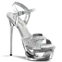 ECLIPSE-619G Pleaser high heels cut-out platform ankle strap sandal criss cross silver multi glitter