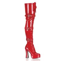 ELECTRA-3028 Pleaser high heels platform thigh high boots red stretch patent