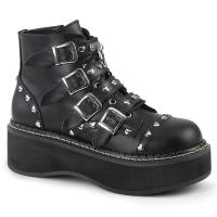 EMILY-315 DemoniaCult platform ankle boot black vegan leather with heart studs