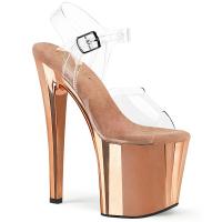 ENCHANT-708 Pleaser platform ankle strap sandal prismatic linear design clear rose gold chrome