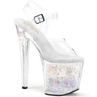 ENCHANT-708AQUA-02 Pleaser platform ankle strap sandal flowing liquid glitter butterfly beads clear