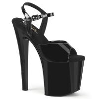 ENCHANT-709 Pleaser platform ankle strap high heels sandal linear desin black patent