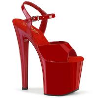ENCHANT-709 Pleaser platform ankle strap high heels sandal linear desin red patent