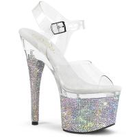 ESTEEM-708DM Pleaser Damen High Heels Plateausandaletten AB Strass klar silber