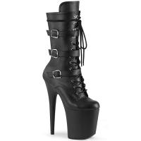 FLAMINGO-1053 Pleaser vegan platform high heels boot buckle straps black matte