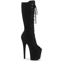 FLAMINGO-2051FS Pleaser vegan platform peep-toe knee high boot black suede