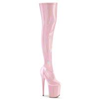 FLAMINGO-3000HWR Pleaser Plateauoverkneestiefel babypink Hologramm Stretch Lack