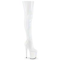 FLAMINGO-3000HWR Pleaser Plateauoverkneestiefel weiß Hologramm Stretch Lack