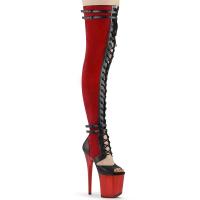 FLAMINGO-3027 Pleaser vegan high heels sandal style thigh high boot red suede black matte frosted