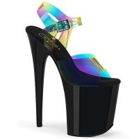 FLAMINGO-808RB Pleaser High-Heels Sandaletten klar schwarz mit Regenbogeneffekten