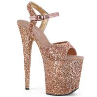 FLAMINGO-810LG Pleaser high heels platform ankle strap sandal rose gold glitter