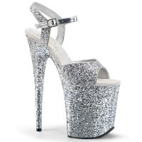FLAMINGO-810LG Pleaser high heels platform ankle strap sandal silver glitter