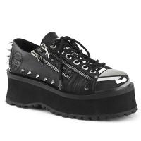 GRAVEDIGGER-04 DemoniaCult platform lace-up shoe black chrome lightning bolt zipper