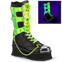 GRAVEDIGGER-255 DemoniaCult vegan platform mid calf boot neon green UV blacklight black matte