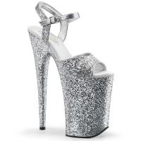 INFINITY-910LG Pleaser glitter stiletto heel ankle strap sandal silver glitter