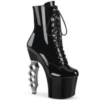 IRONGRIP-1020 Pleaser vegan high heels platform ankle boot knuckles heel black patent