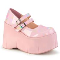 KERA-08 DemoniaCult vegane Gothic Damen Doppelriemen Plateaupumps babypink Hologramm