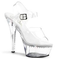 KISS-208LS Pleaser high heels platform ankle strap sandal one line rhinestones clear