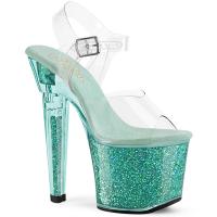 LOVESICK-708SG Pleaser Herzform High Heels Plateausandaletten klar aqua Glitter