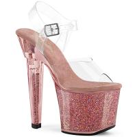 LOVESICK-708SG Pleaser Herzform High Heels Plateausandaletten klar pink Glitter