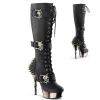 MUERTO-2028 DemoniaCult lace up knee high boot spiked black matte pewter chrome