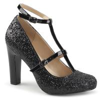 QUEEN-01 Pleaser Pink Label ladies round toe pump black glitter