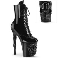 RAPTURE-1020 Pleaser high heels platform ankle boot skull bones black patent