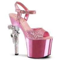 REVOLVER-709G Pleaser high heels platform sandal baby pink glitter chrome gun heel